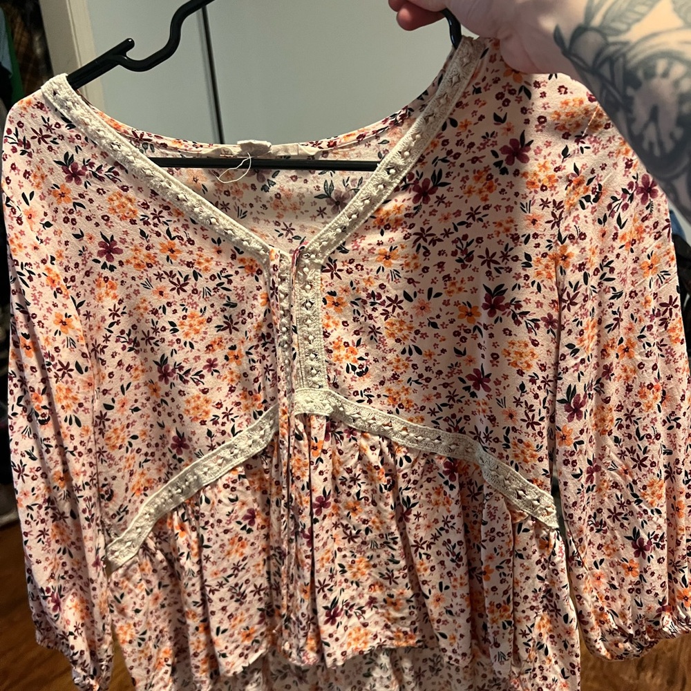 Vanilla Star Floral Blouse in Pink and Orange